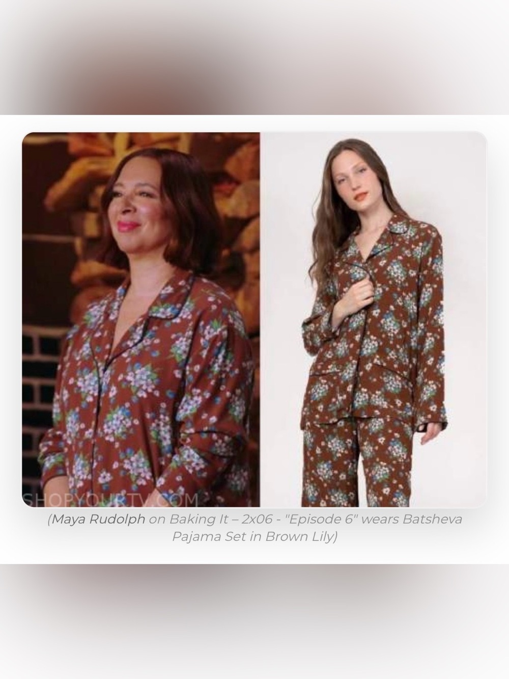 Batsheva Brown Lily Floral Pajama Set Size Small 2 Piece Ruffle Pants - Picture 5 of 13